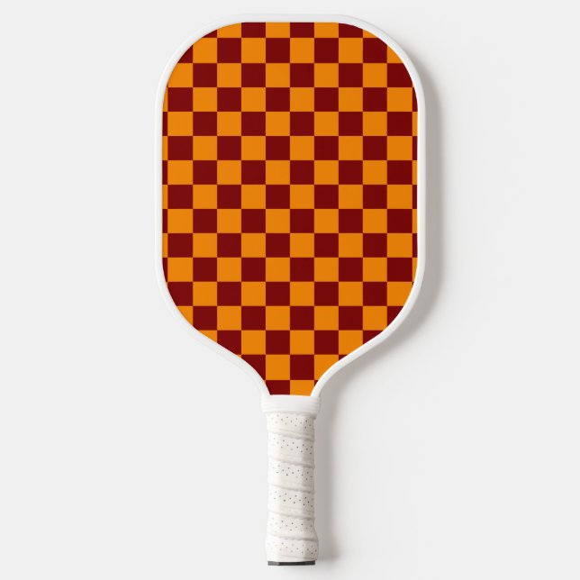 Red + Orange Check Chequered Chequerboard Pattern Pickleball Paddle (Front)