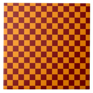 Red + Orange Check Chequered Chequerboard Pattern Tile