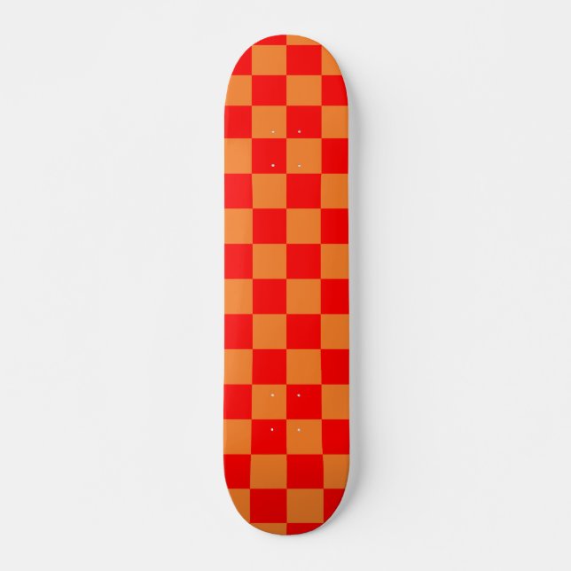 Red Orange Check Chequered Pattern  Skateboard (Front)