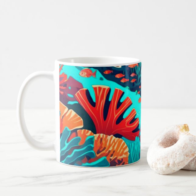 Red & Orange Coral Reefs Coffee Mug (With Donut)