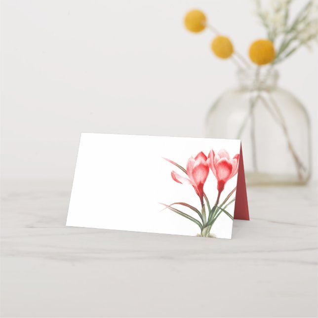 Red orange crocus watercolor art guest place cards (Back)