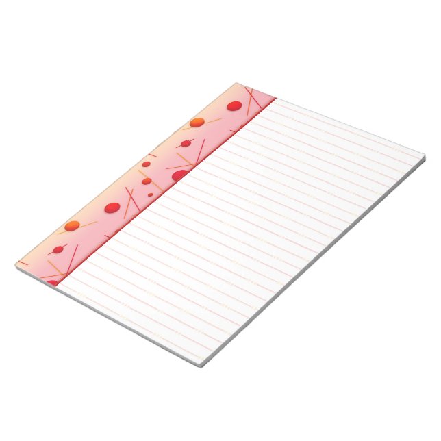 Red Orange Dots and Lines Lt PInk Border Notepad (Angled)