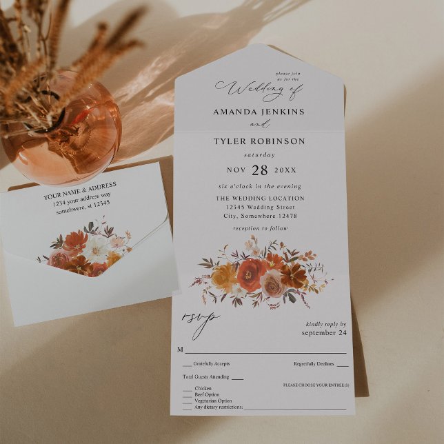 Red & Orange Fall Floral 2 Wedding All In One Invitation (Creator Uploaded)