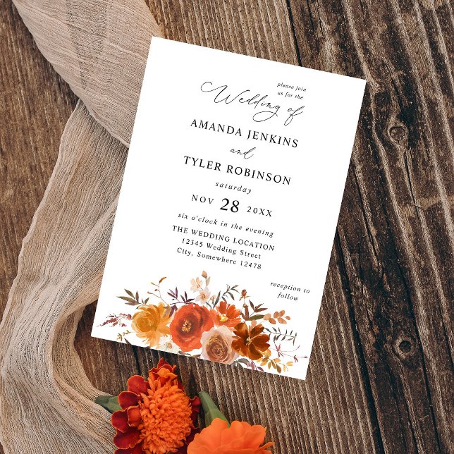 Red & Orange Fall Floral 2 Wedding Invitation (Creator Uploaded)
