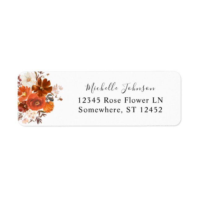 Red & Orange Fall Floral Return Address Label (Front)