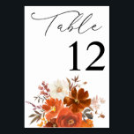 Red & Orange Fall Floral Table Number<br><div class="desc">Dress up your wedding or party tables with your Red & Orange Fall Floral Table Number Card.</div>