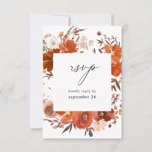Red & Orange Fall Floral w Meal RSVP (Front)