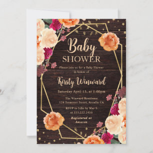 Red & Orange Fall Flowers Frame Baby Shower Invitation
