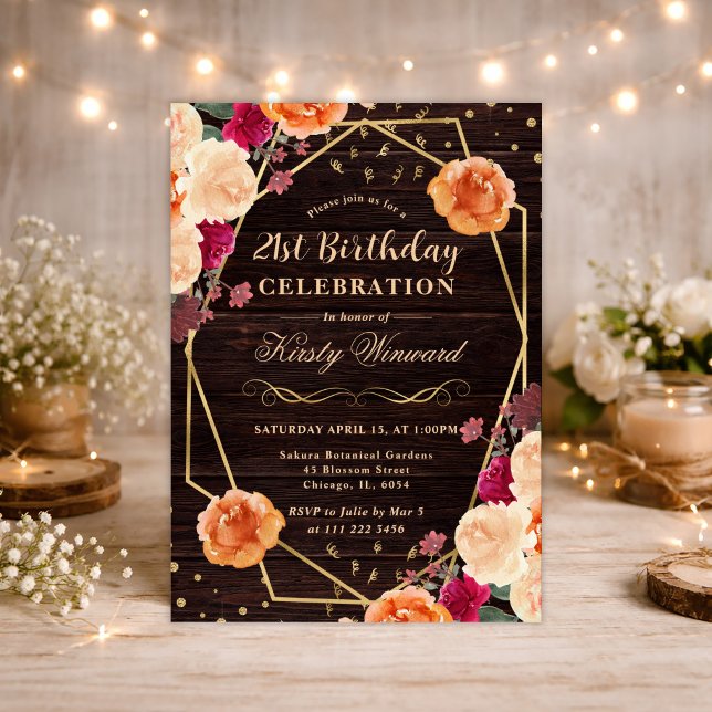 Red & Orange Fall Flowers Frame Birthday Invitation (Creator Uploaded)