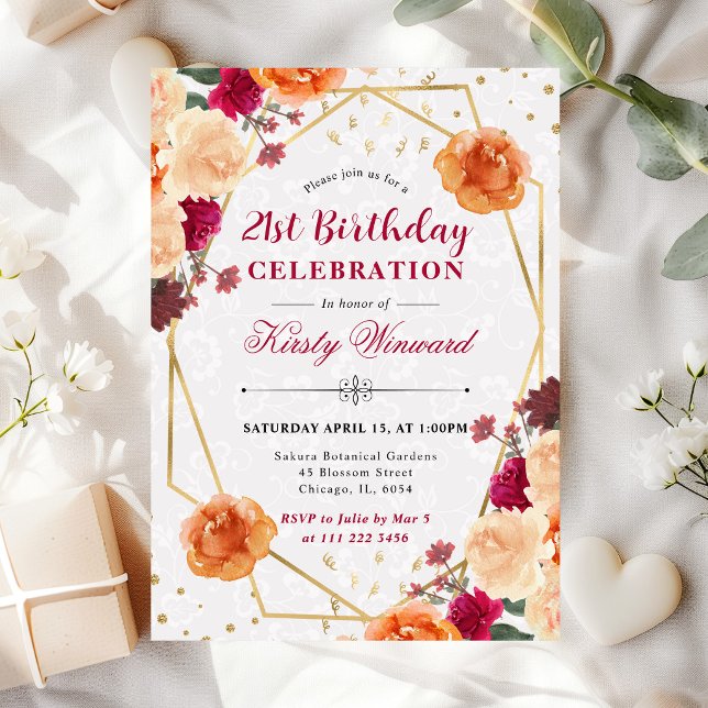 Red & Orange Fall Flowers Frame Birthday Invitation (Creator Uploaded)