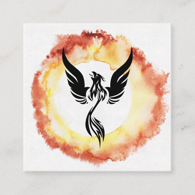 *~* Red Orange Flame Black Phoenix Ring of Fire Square Business Card (Front)