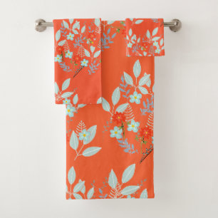 Red Orange Flora Foliage Bath Towel Set