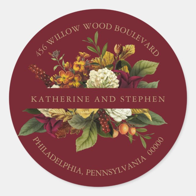 Red | Orange Floral Bouquet Return Address Seal (Front)