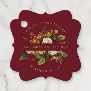 Red Orange Floral Bouquet With Love and Thanks Favour Tags