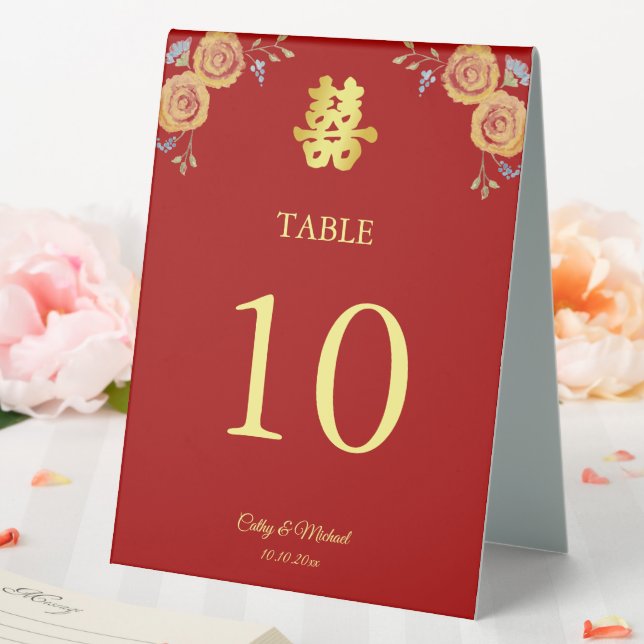 Red orange floral Chinese wedding table number (In SItu (Wedding))