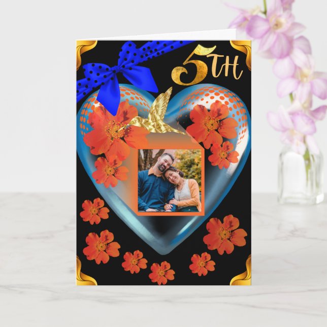 Red Orange Floral Gold Hummingbird Son Anniversary Card (Orchid)