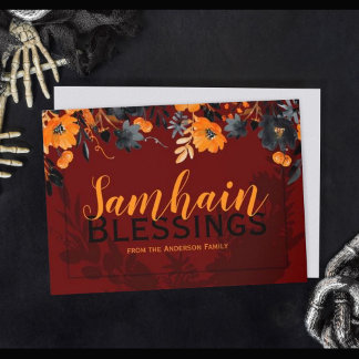Red & Orange Floral Samhain Blessings Witchy Holiday Card