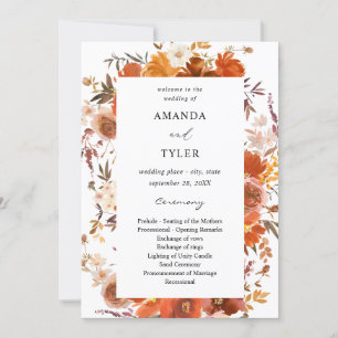 Red & Orange Floral Wedding Ceremony Program Invitation