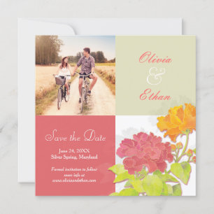 Red Orange Floral Wedding Photo Save the Date