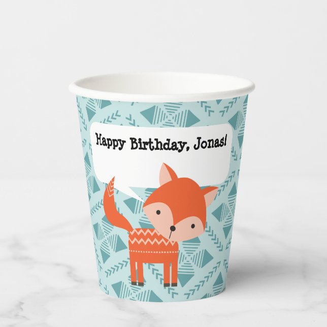 Red Orange Fox Personalised Paper Party Cup (Front)
