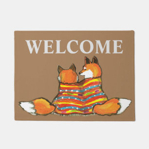 Red Orange Fox Romantic Friend Welcome Custom Doormat