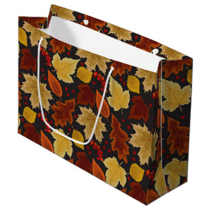 RED ORANGE GOLD AUTUMN LEAVES LARGE GIFT BAG