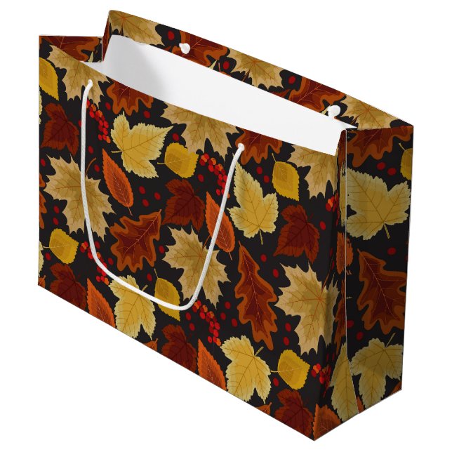 RED ORANGE GOLD AUTUMN LEAVES LARGE GIFT BAG (Front Angled)