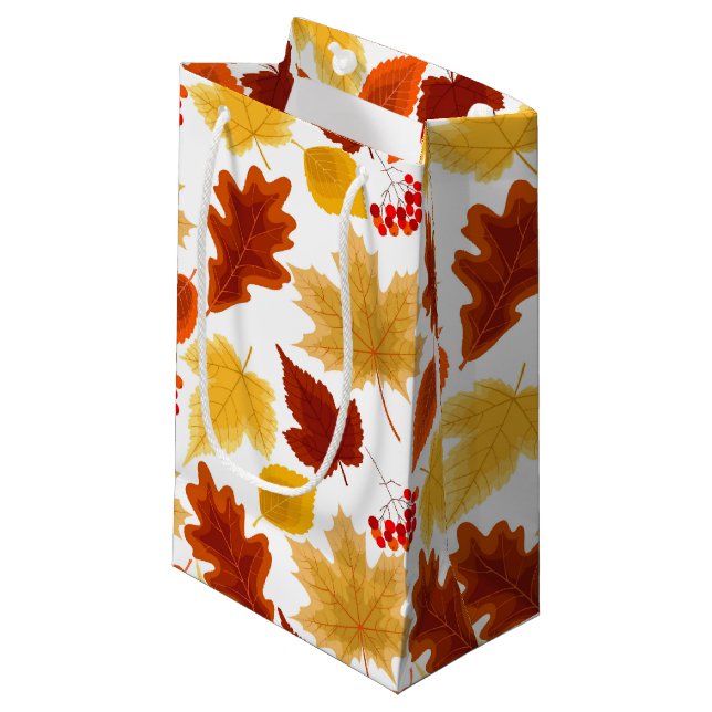 RED ORANGE GOLD AUTUMN LEAVES SMALL GIFT BAG (Front Angled)