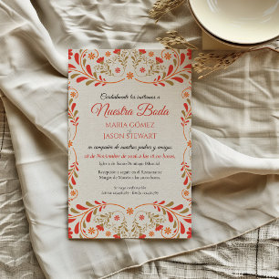 Red Orange Gold Floral Elegant Spanish Wedding Invitation
