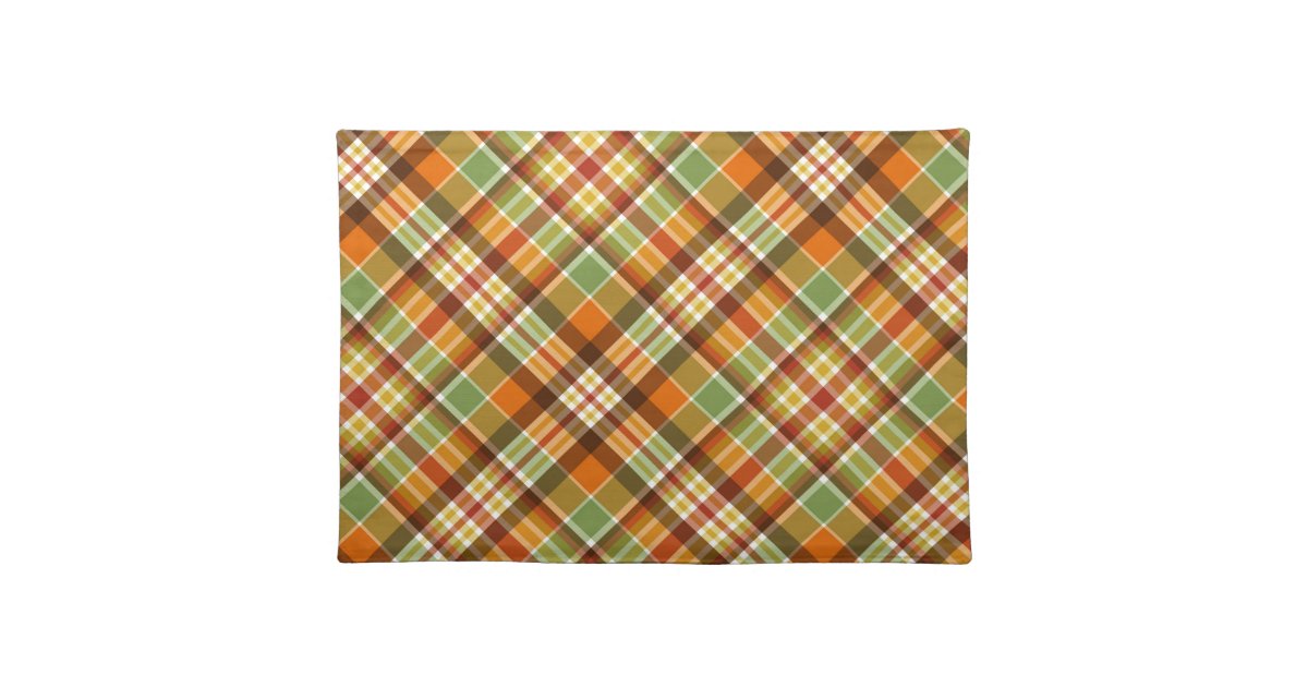 RED ORANGE GOLD & GREEN FALL PLAID PATTERN PLACEMAT | Zazzle