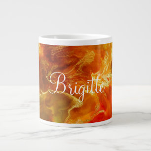 Red, orange, gold, green marble ink print mug