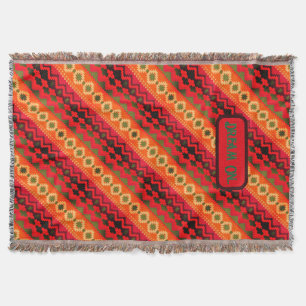 Red Orange Green Aztec  Throw Blanket