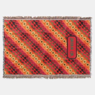 Red Orange Green Aztec  Throw Blanket