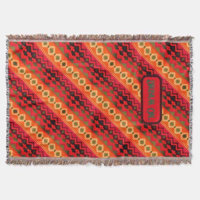 Red Orange Green Aztec  Throw Blanket (Front)