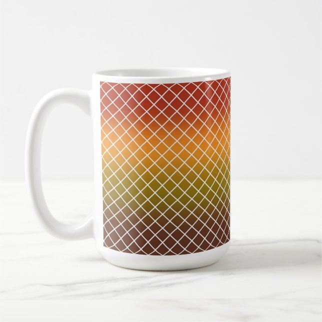RED ORANGE GREEN BROWN GOLD GEOMETRIC PATTERN COFFEE MUG (Left)
