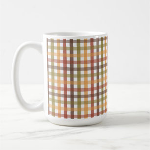 RED ORANGE GREEN BROWN GOLD PLAID PATTERN COFFEE MUG