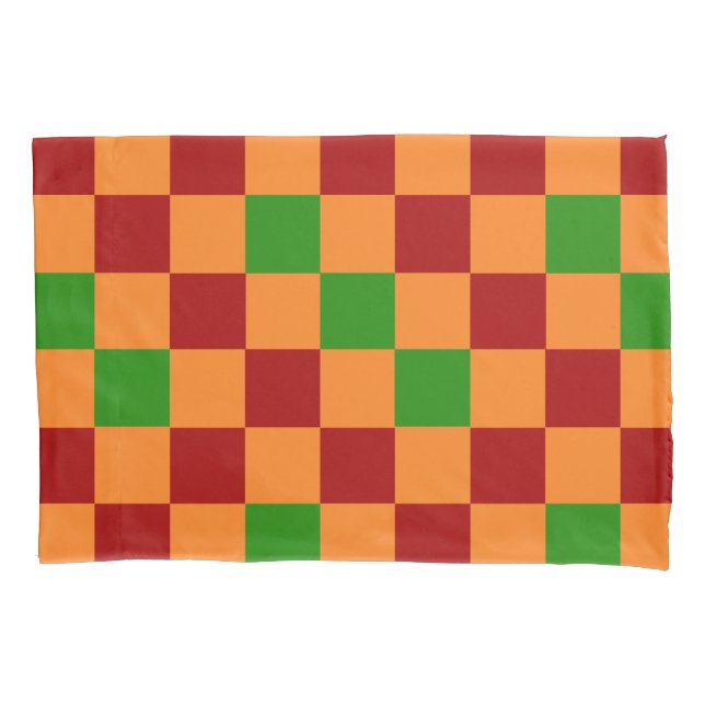 Red Orange Green Checkered Pattern Design  Pillowcase (Front-Left)