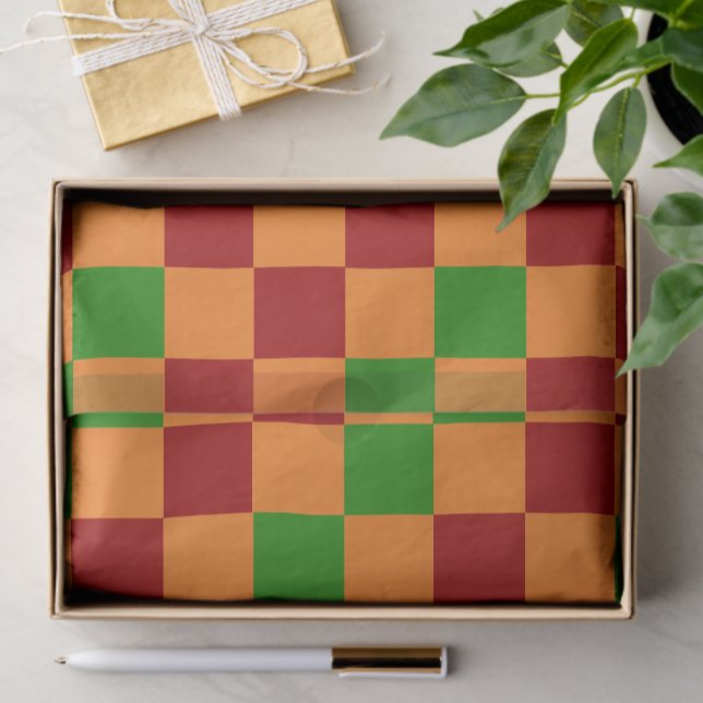 Red Orange Green Checkered Pattern Design  Tissue Paper (Creator Uploaded)