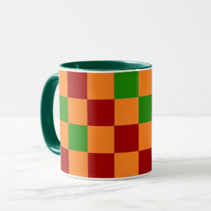 Red Orange Green Chequered Pattern Design  Mug