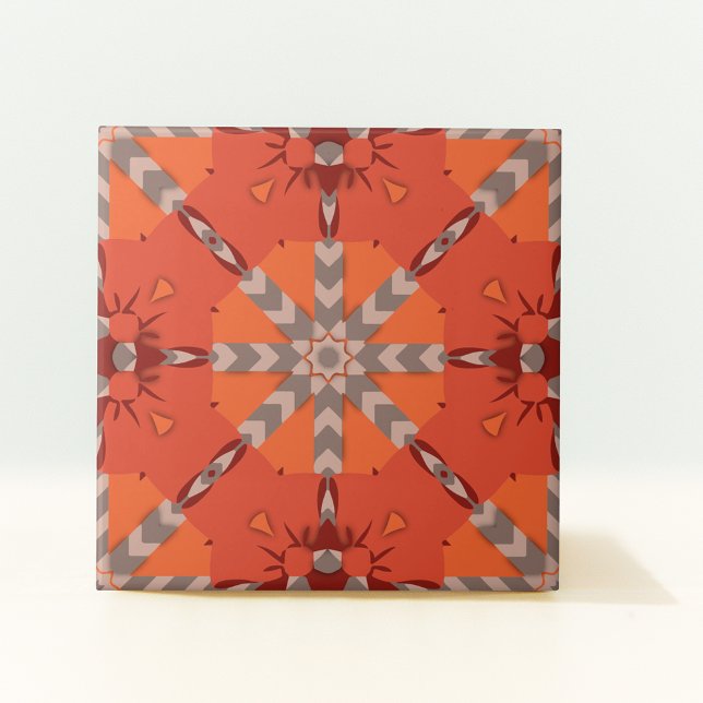 Red Orange Grey Ethnic Bohemian Folk Art Pattern Tile (Creator Uploaded)