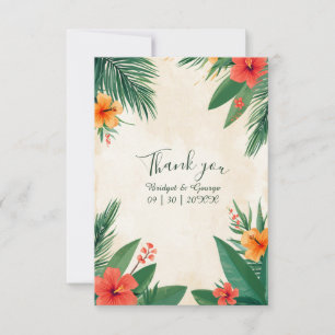 Red Orange Hawaii Hibiscus Tropical Wedding  Thank You Card
