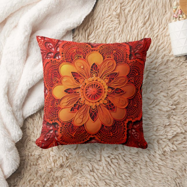 Red Orange Lace Cushion (Blanket)