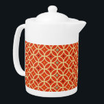 Red Orange Mid Century Modern Geometric Pattern<br><div class="desc">Mid-century modern inspired red-orange teapot featuring colourful circular geometric pattern with yellow, red and green accents. Trendy, modern design. Yellow circles overlap to form a harlequin diamond pattern accented with burgundy and green dots. Create your own custom pattern by uploading a new image, or use the "contact this designer" button...</div>