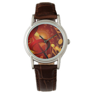 Red, orange, music note pattern watch