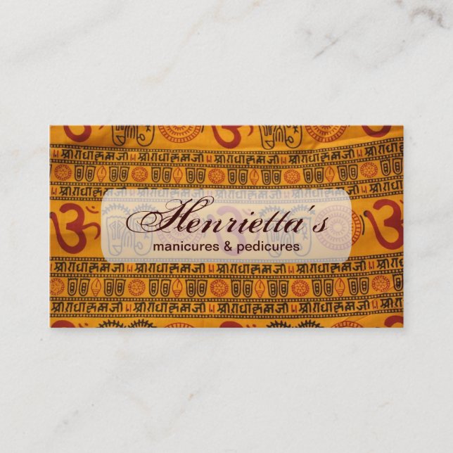 Red Orange Om Indian Religious Pattern Business Card (Front)