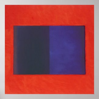 red orange on blue poster