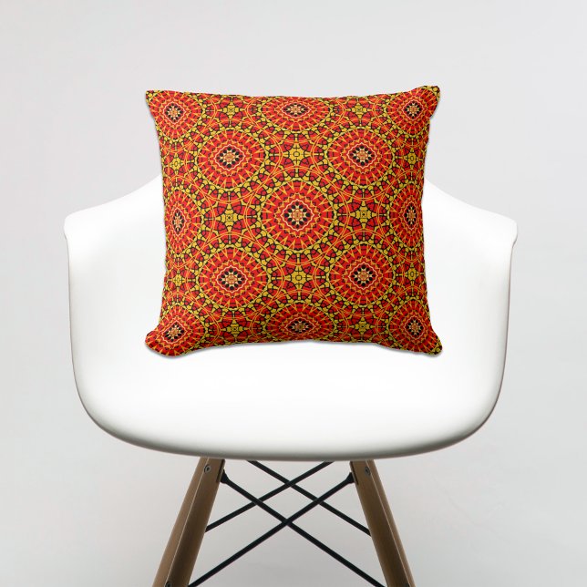 Red & Orange Oriental Boho Geometric Pattern Cushion (Creator Uploaded)