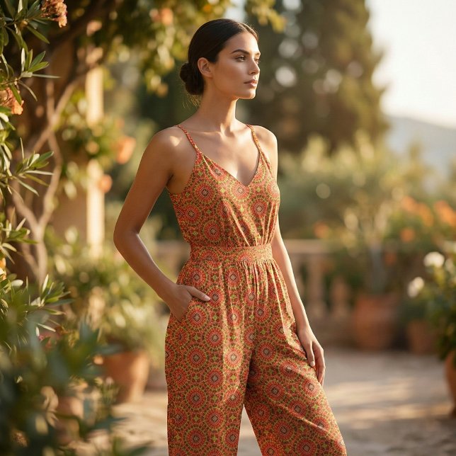 Red & Orange Oriental Boho Geometric Pattern Fabric (Creator Uploaded)