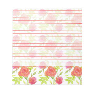 Red Orange Painted Roses Watercolor Flowers Lined Notepad