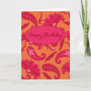Red & Orange Paisley Happy Birthday Greeting Card